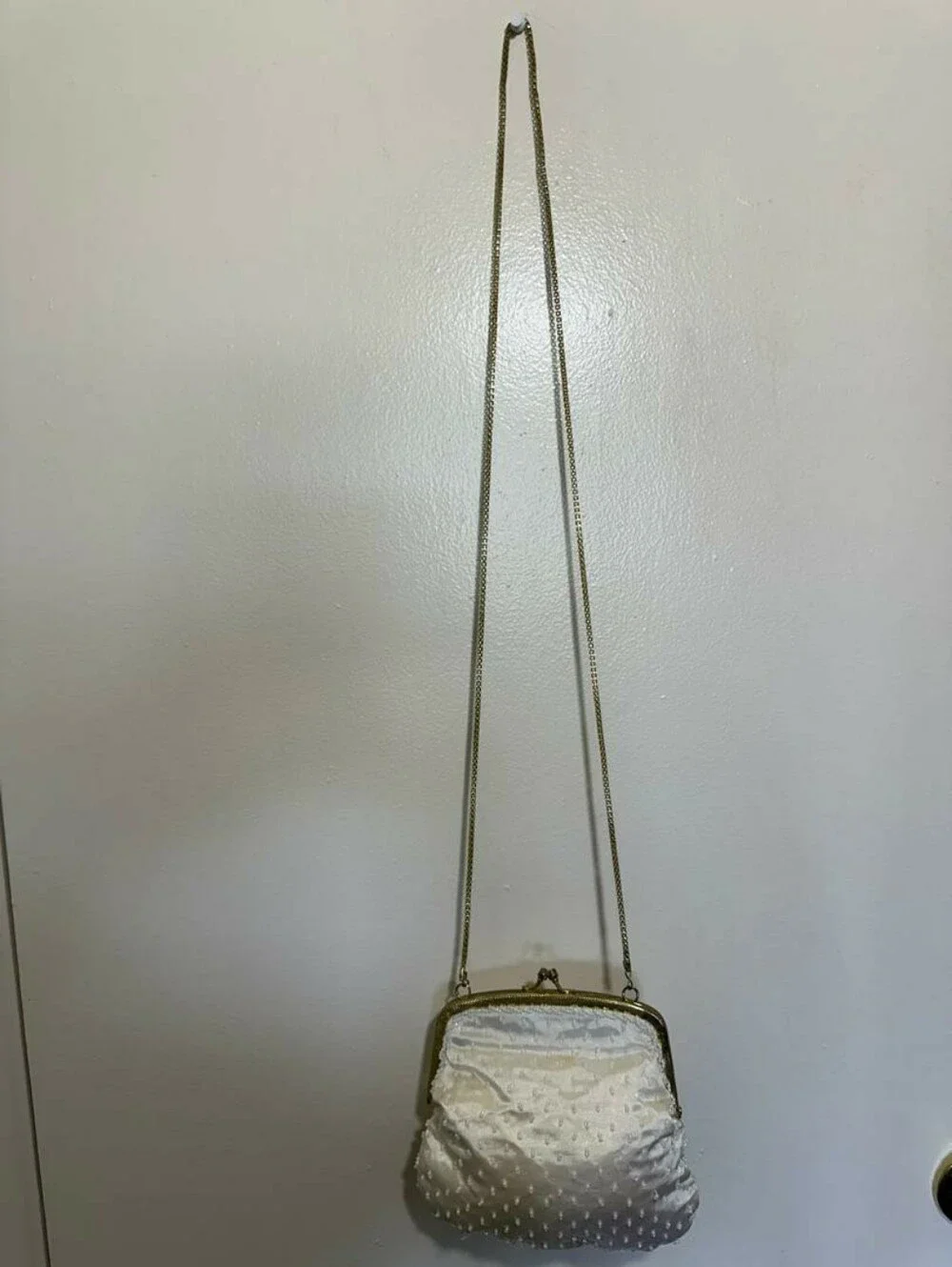 Vintage Beaded Evening Bag  Ivory Beads and a Gold-tone Metal Frame